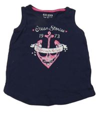 Tmavomodro-růžový top s kotvou Blue Seven