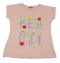 Broskvové tričko s kytičkami Stop+go