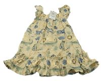 Nové - Béžové plátěné šaty se zvířátky Tu