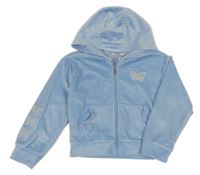 Světlemodrá plyšová propínací mikina s motýlem a kapucí Primark