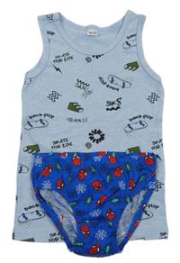 2set - Světlemodrý nátělník se skaty + modré slipy se Spider-manem 