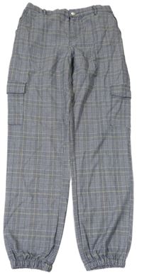 Černo-bílo-žluté kostkované cargo cuff kalhoty C&A