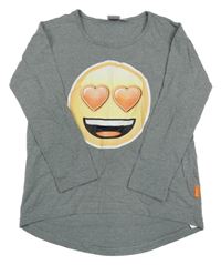 Šedé melírované triko se smajlíkem Emoji