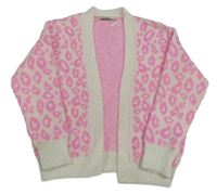 Bílo-růžový vzorovaný svetrový cardigan George