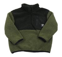 Khaki-černá huňatá mikina s kapsou s nášivkou zn. F&F