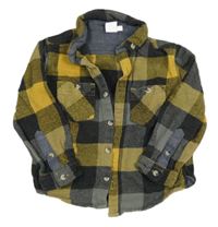 Tmavošedo/žluto-šedá kostkovaná flanelová košile miniclub