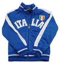 Cobaltově modro-bílá propínací sportovní mikina s nápisem - Italia a pruhy 