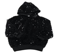 Černá sametová flitrová podšitá oversize mikina s kapucí Next