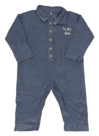 Modrošedá manšestrová kombinéza s nápisy a límečkem LEIGH TUCKER