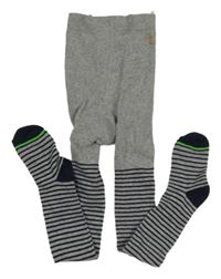 Šedo-tmavomodré melírované pruhované punčocháče Topolino