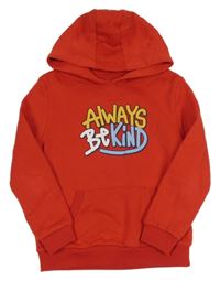 Červená mikina s nápisy a kapsou a kapucí PRIMARK