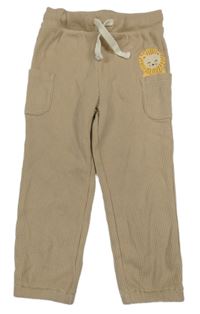 Béžové žebrované cargo tepláky se lvíčkem in extenso