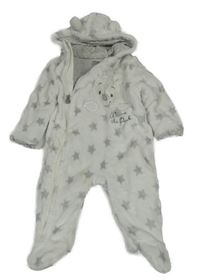 Bílá plyšová zateplená kombinéza s Pú a hvězdičkami a kapucí s oušky C&A