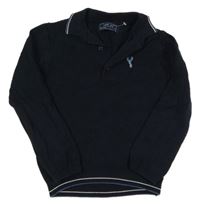 Tmavomodrý vzorovaný svetr s výšivkou a pruhy a límečkem Next