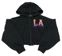 Černá propínací podšitá crop mikina s písmenky a nápisem a kapucí PRIMARK