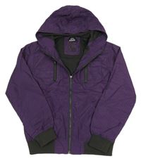 Tmavofialovo-černá pruhovaná šusťáková jarní bunda s kapucí DOGNOSE