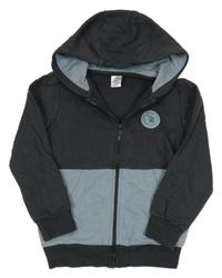 Černošedo-šedomodrá propínací mikina s nášivkou a kapucí little kids