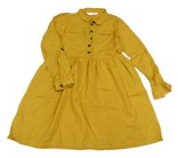 Okrové plátěné šaty s límečkem H&M