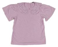 Lila melírované tričko s límečkem s madeirou George