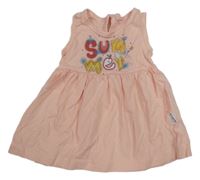 Broskvové šaty s nápisy s ovocem a jahůdkou a melounem