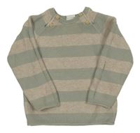 Olivovošedo-světlebéžový pruhovaný melírovaný svetr H&M