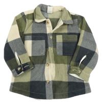 Khaki-smetanovo-černošedá kostkovaná fleecová košilová bunda H&M