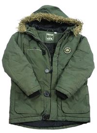 Khaki šusťáková zimní bunda s výšivkou a kapucí Y.F.K.