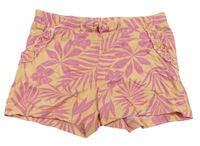 Oranžovo-růžové bavlněné kraťasy s listy H&M