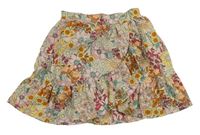 Béžovo-růžovo-barevná květovaná šifonová zavinovací sukně H&M