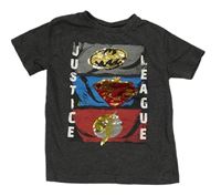 Tmavošedé tričko s potiskem Justice League a flitry Next 