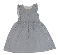 Bílo-tmavomodré pruhované bavlněné šaty s volánky H&M