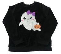 Černá chlupatá mikina s duchem z překlápěcích flitrů H&M