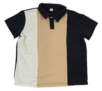Béžovo-tmavomodro-bílé polo tričko Shein