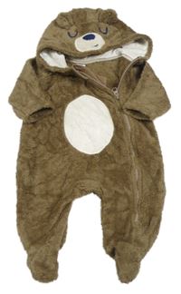 Hnědo-smetanová chlupatá kombinéza s kapucí - medvěd LC Waikiki