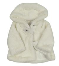 Bílá kožešinová podšitá bunda s mašlí a kapucí Mayoral