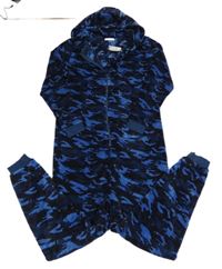 Tmavomodrá army chlupatá kombinéza s kapucí Next