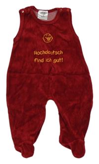 Tmavočervené sametové dupačky s miminem a nápisem