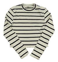 Bílo-černé pruhované žebrované crop triko H&M