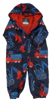 Tmavomodrá šusťáková jarní kombinéza s dopravními prostředky a kapucí George