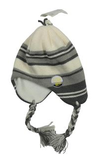 Nové - Smetanovo-šedá pruhovaná čepice s nášivkou