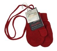Nové - Červené pletené palcové rukavice na šňůře