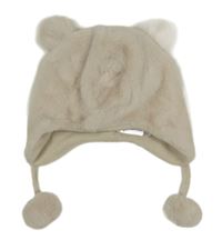 Béžová kožešinová čepice s oušky a bambulemi C&A