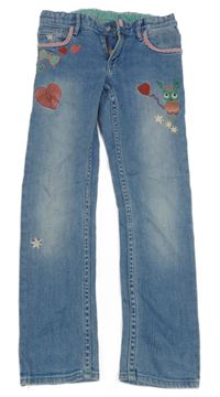 Modré slim rifle se srdíčky a zajícem H&M