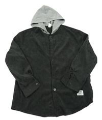 Antracitová žebrovaná košilová bunda s kapucí Shein