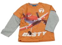 Oranžovo-šedé triko s Práškem Skočdopole - Letadla Disney