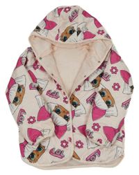 Světlerůžová šusťáková zateplená bunda s L.O.L. Surprise a kapucí