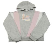 Šedo-růžovo-bílá crop mikina s nápisem a kapucí Primark