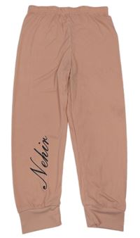 Růžové žebrované lehké tepláky s nápisem