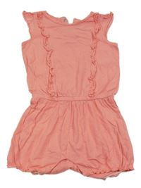 Růžový bavlněný kraťasový overal s volánky Lupilu