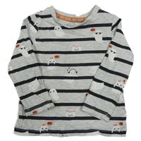 Šedo-černé pruhované triko s duchy C&A